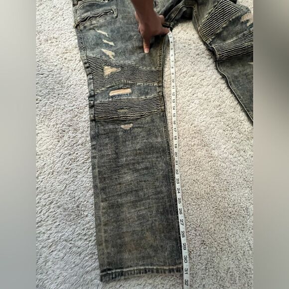 Rock Revival Moto Biker Distressed Tapered Leg Jeans “Elliot” - Picture 12 of 12